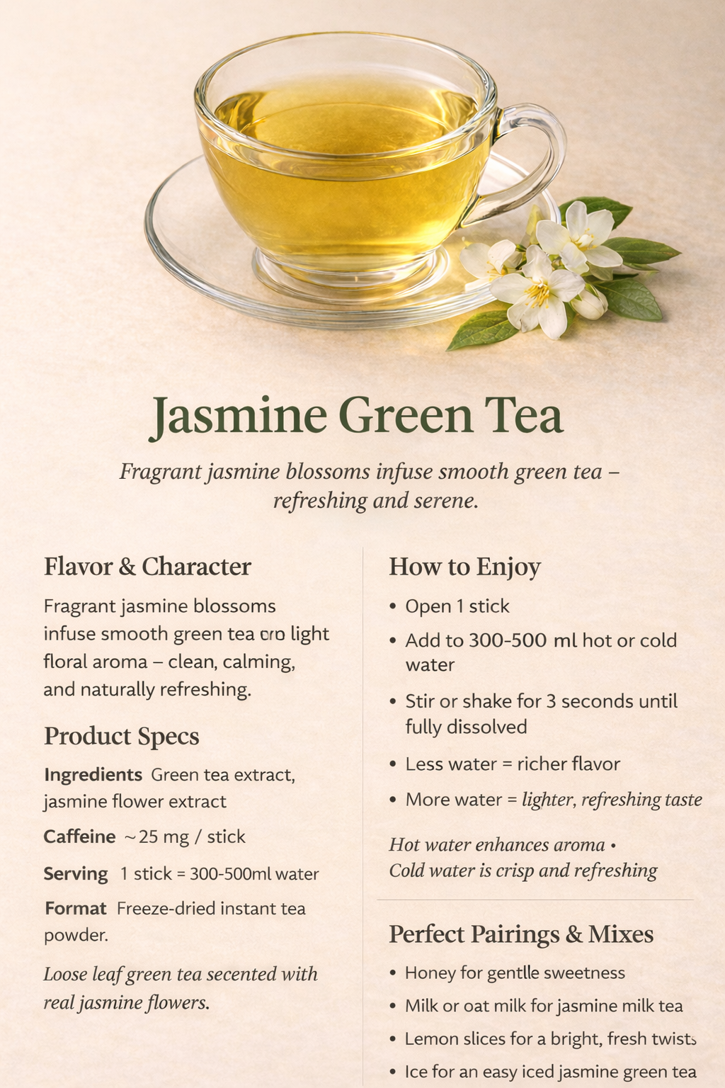 Jasmine Green Tea Freeze Dried Powder