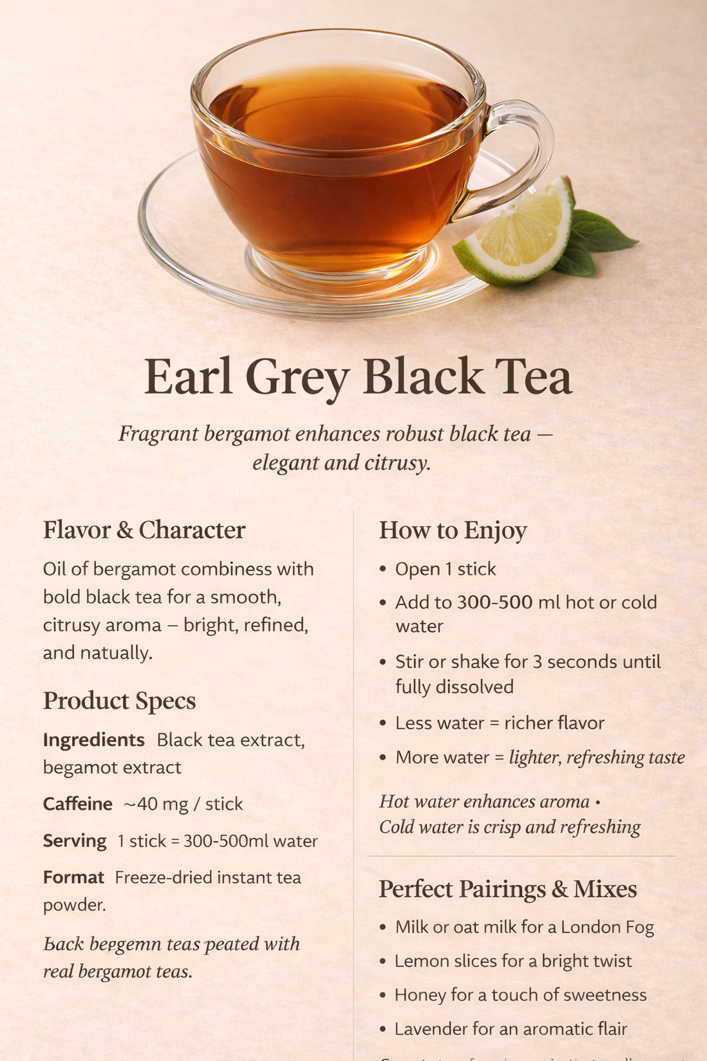 Earl Grey Black Tea Freeze Dried Powder