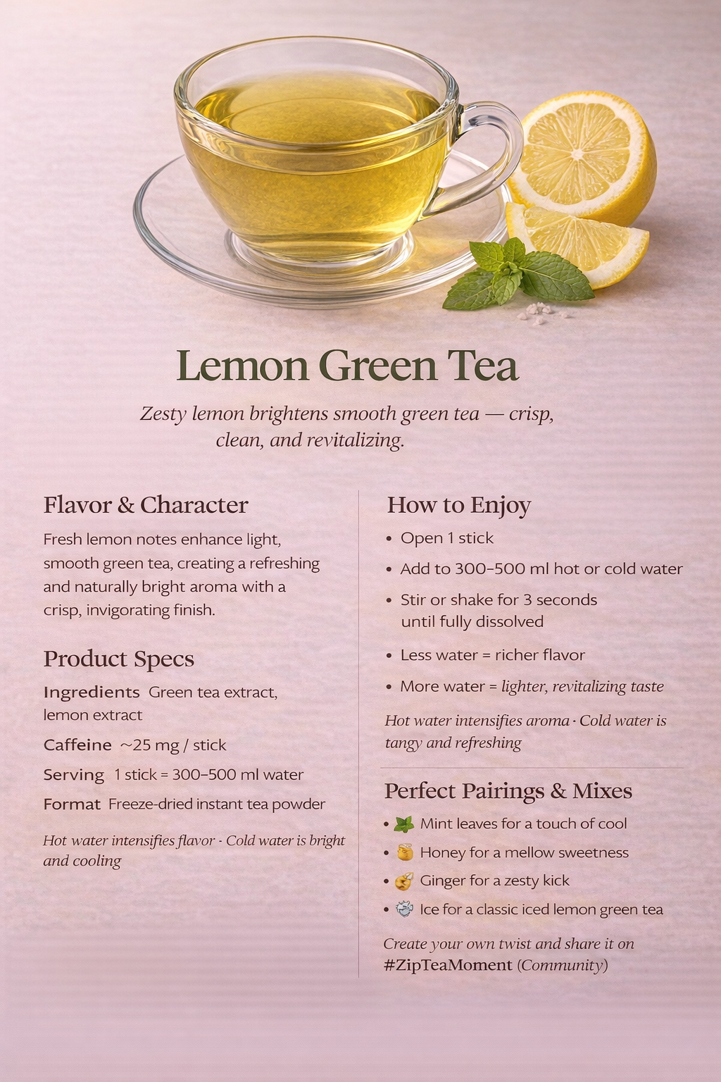 Lemon Green Tea Freeze Dried Powder